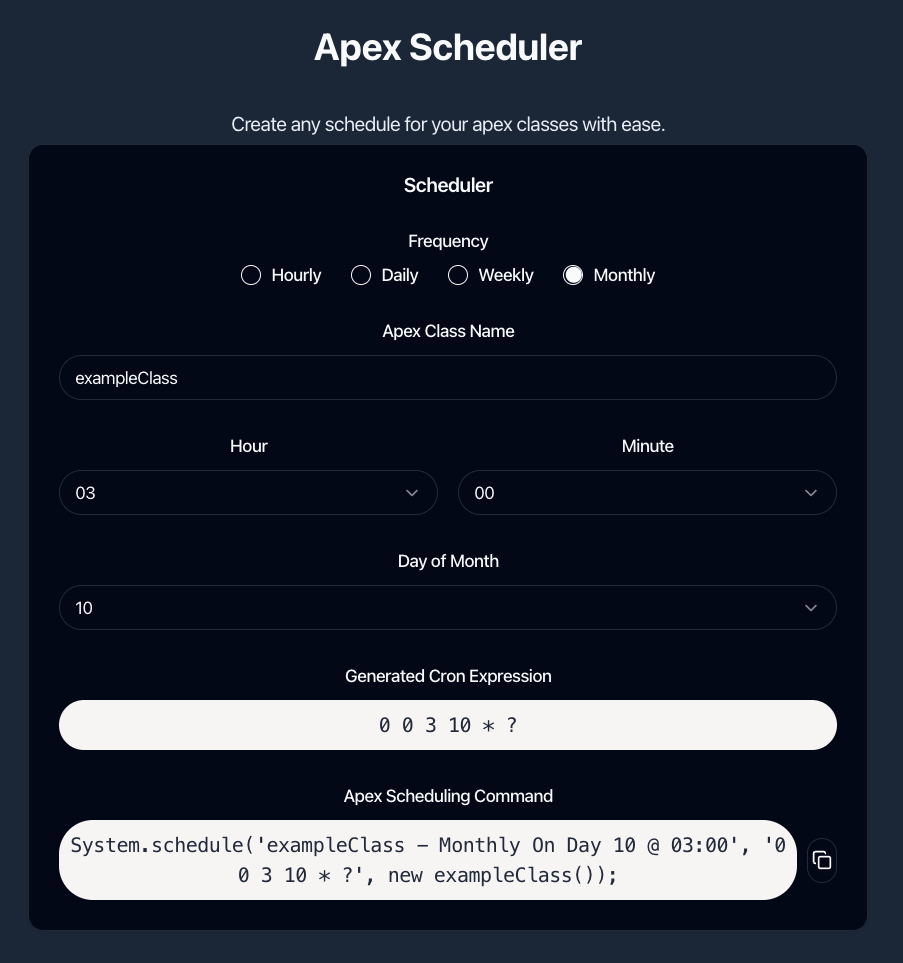 The 1sync cron expression generator interface