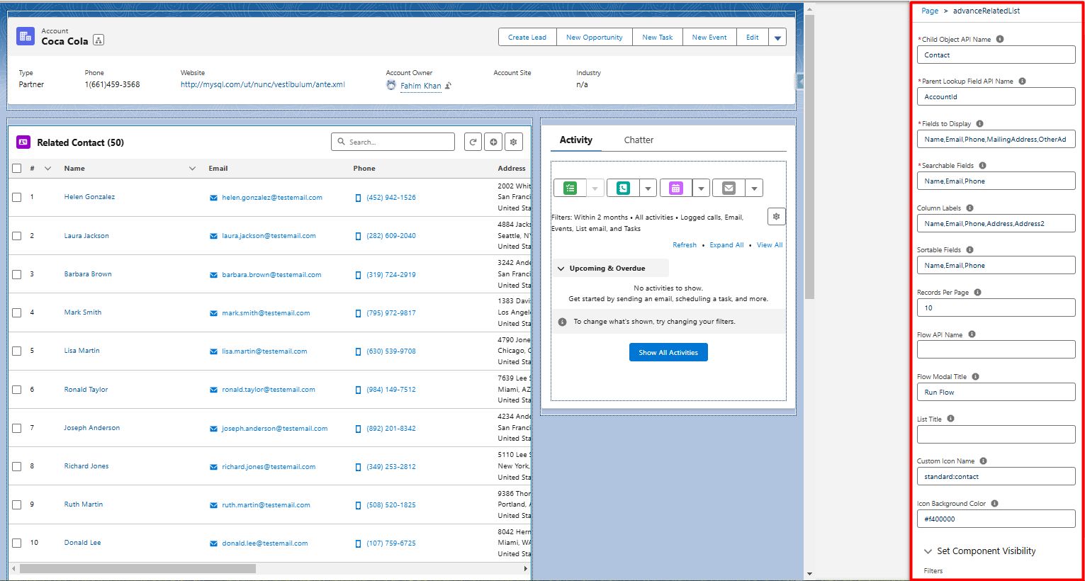 Advanced Related List on a record page with its configuration panel