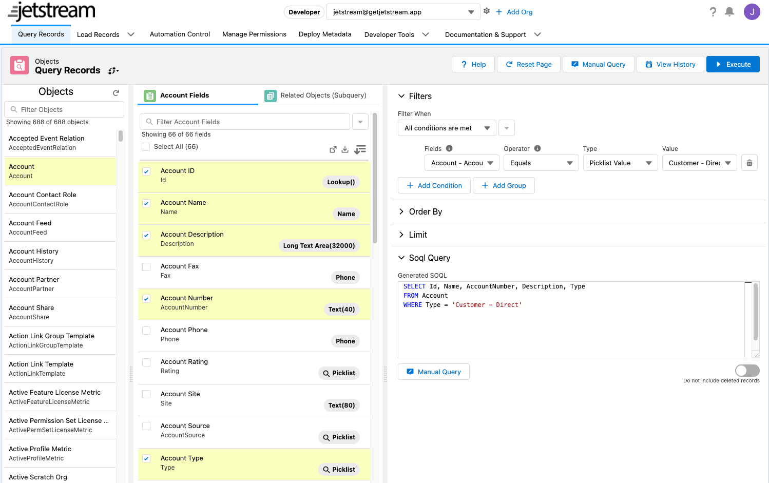 The Jetstream query builder for Salesforce records