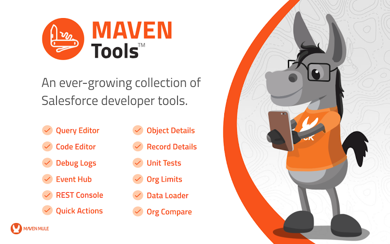 Maven Tools promo graphic listing its Salesforce developer tools