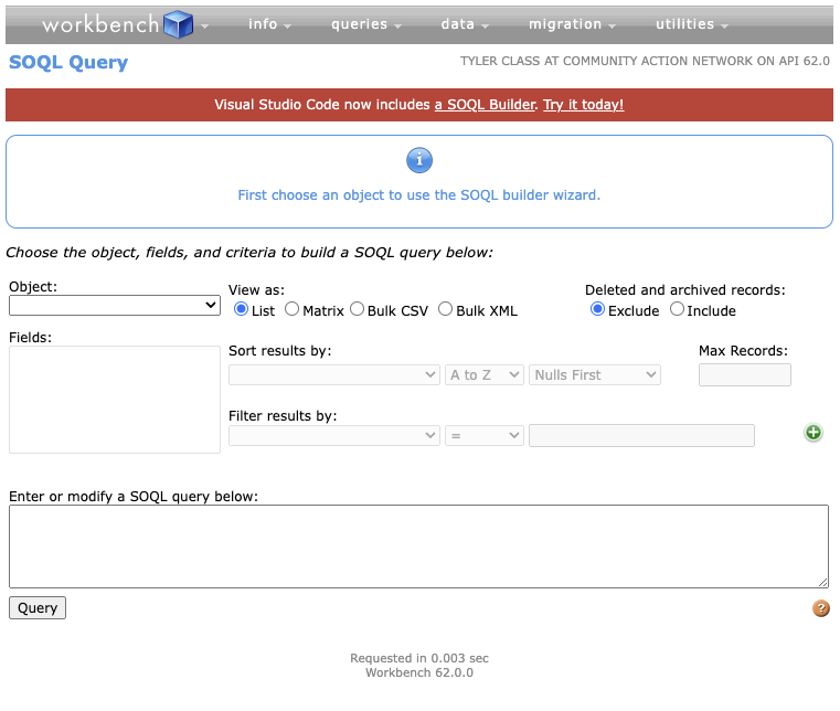 The Workbench SOQL query builder
